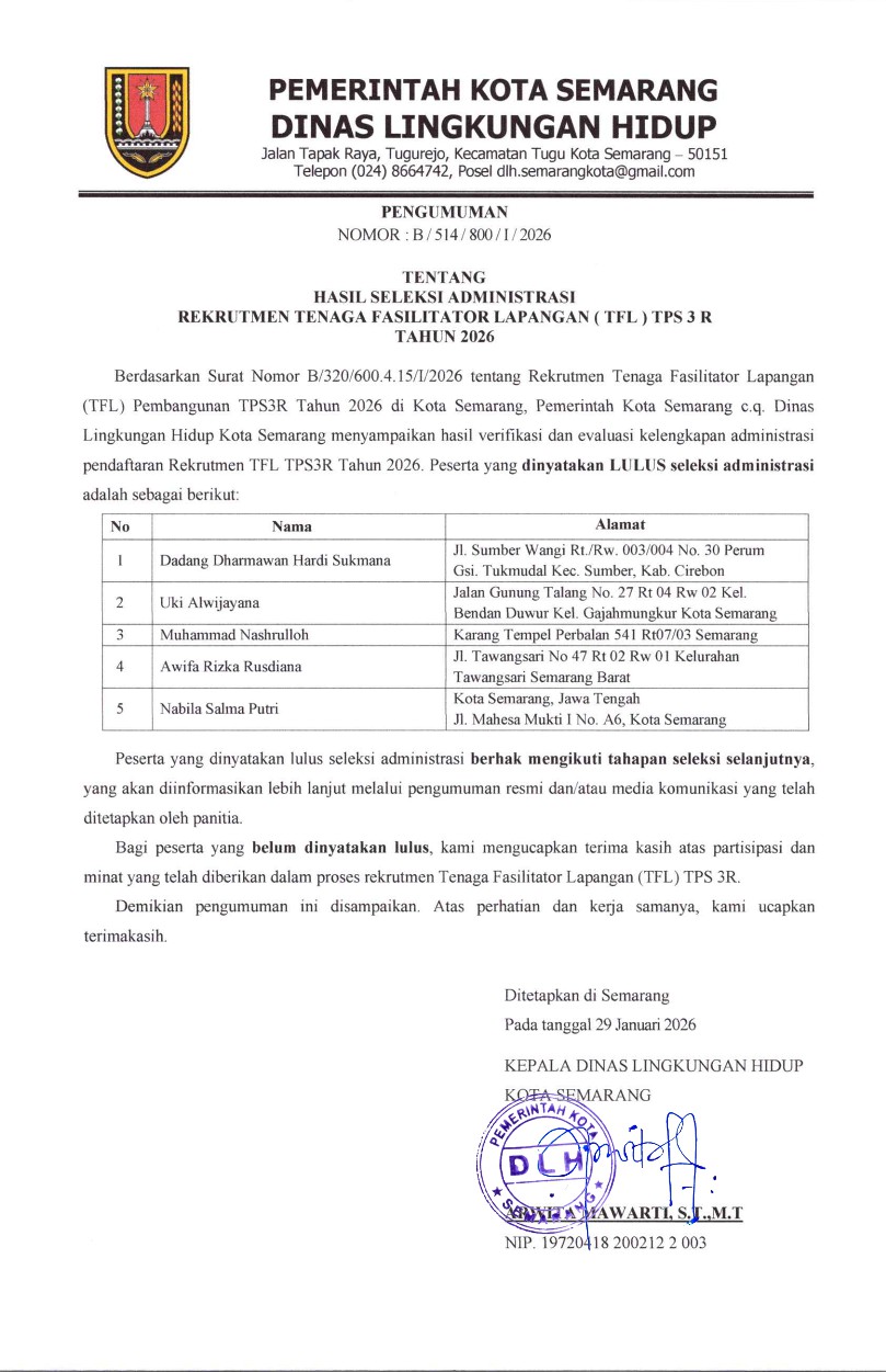 Foto Berita HASIL SELEKSI ADMINISTRASI TFL TPS 3 R TAHUN 2026