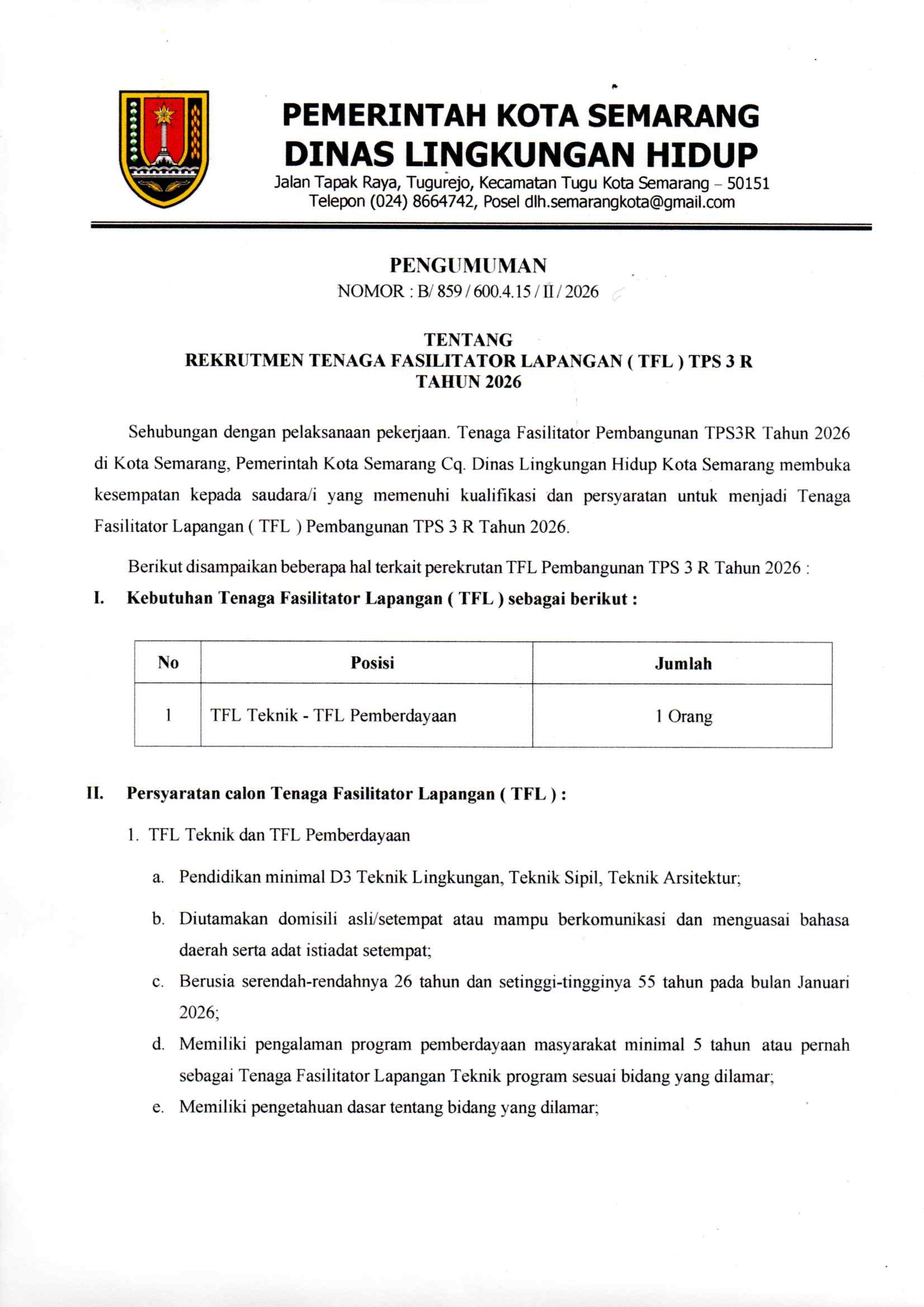 Foto Berita REKRUTMEN TENAGA FASILITATOR LAPANGAN TPS3R TAHUN 2026