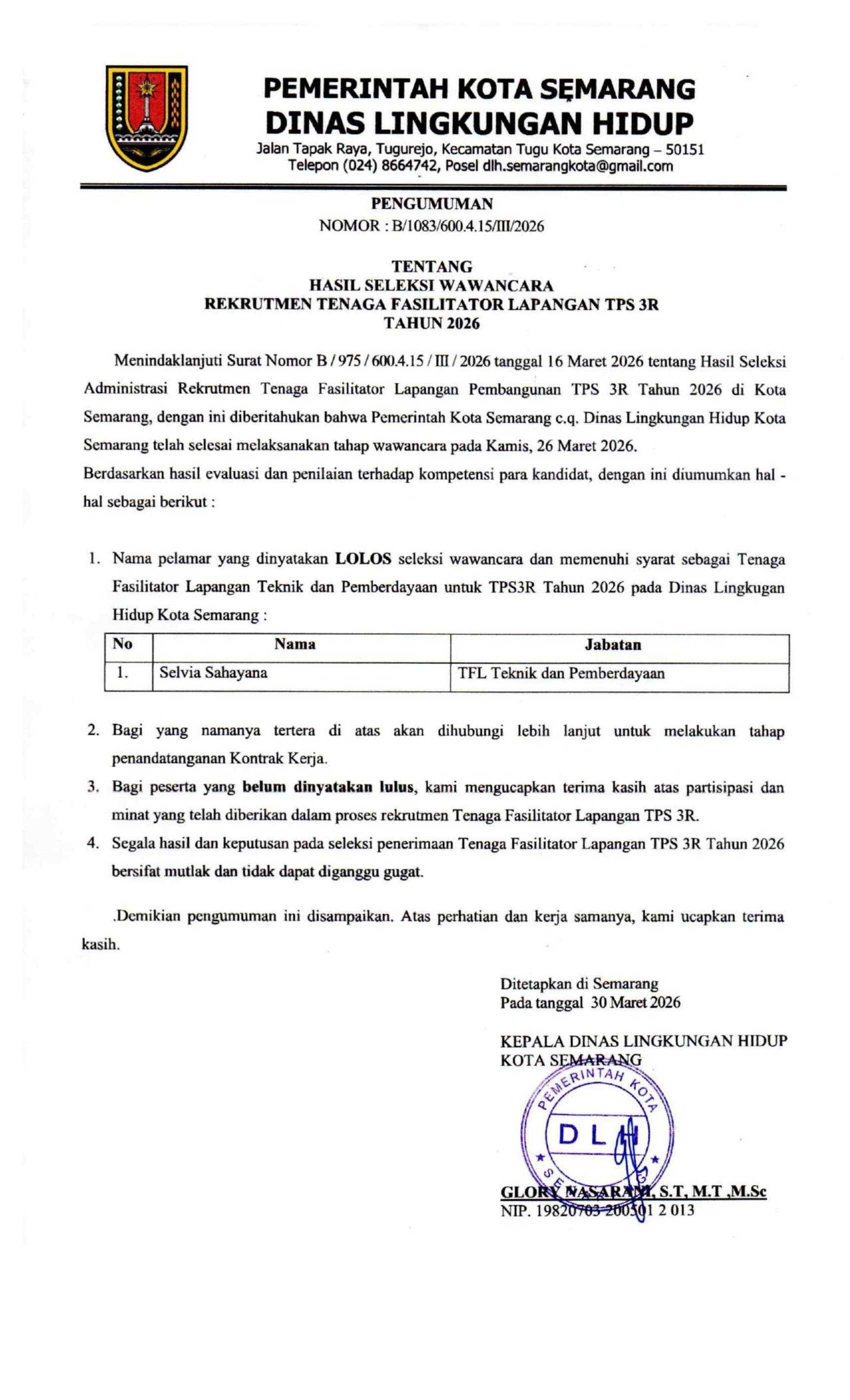 foto Berita HASIL SELEKSI WAWANCARA TFL TPS 3 R TAHUN 2026
